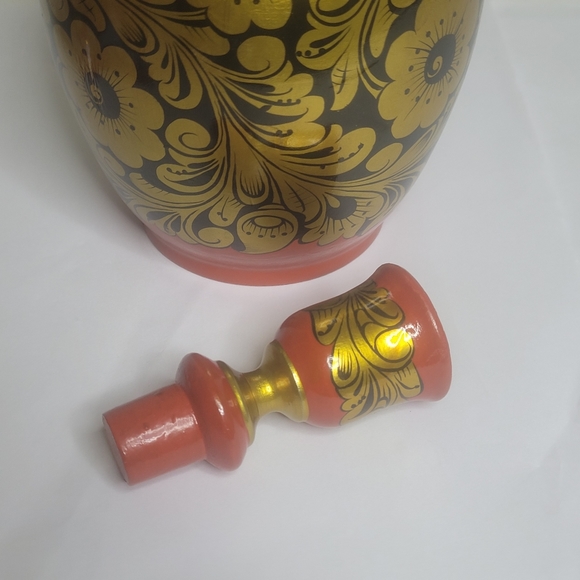 Vintage Russian Khokhloma wood set Vodka bottel 6 goblets one water gobl… - Picture 13 of 16